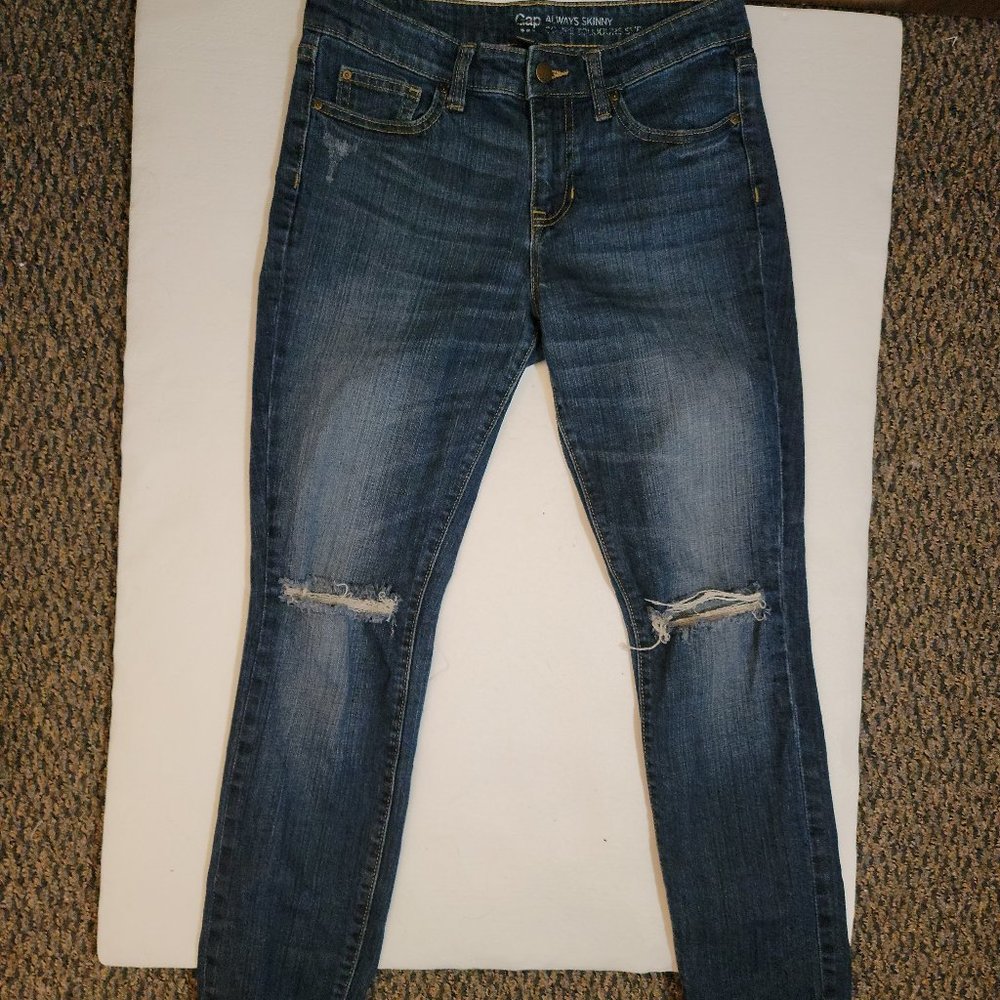 Gap Always Skinny Blue Wash Ankle Distressed Jeans Size 4
